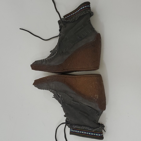 Ziginy Grizzleez Helen Gray leather suede Moccasin wedges women's size 7 - Picture 9 of 15